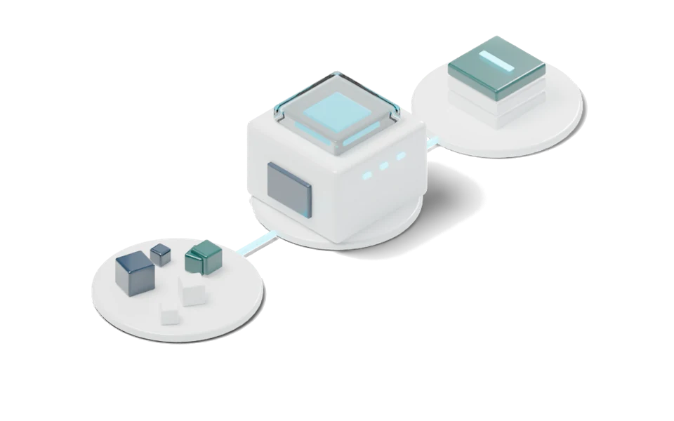 A workflow from scattered input tasks, through a processing engine, to a neat stack of finished output